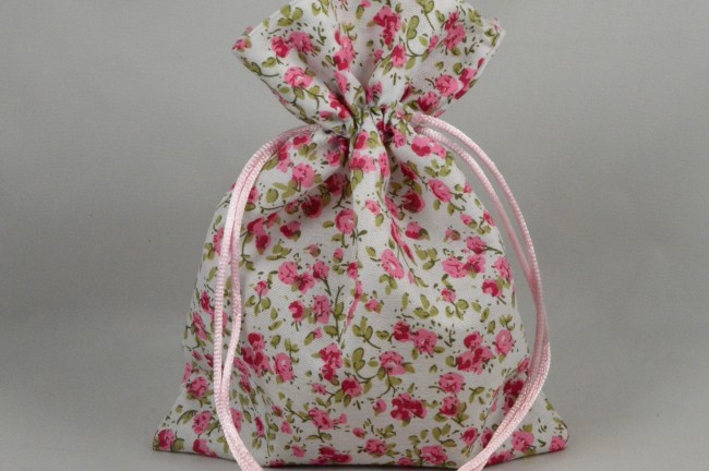 Baby pink/Purple/Yellow floral cloth drawstring gift bag (pack of 3) - Image 3