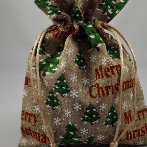 Christmas Print drawstring gift Bag 18 x 13cm pack of 3
