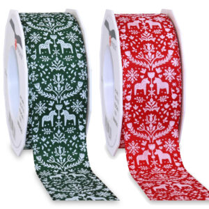 Woven Christmas Ribbon 40mm x 20m Roll - Green or Red