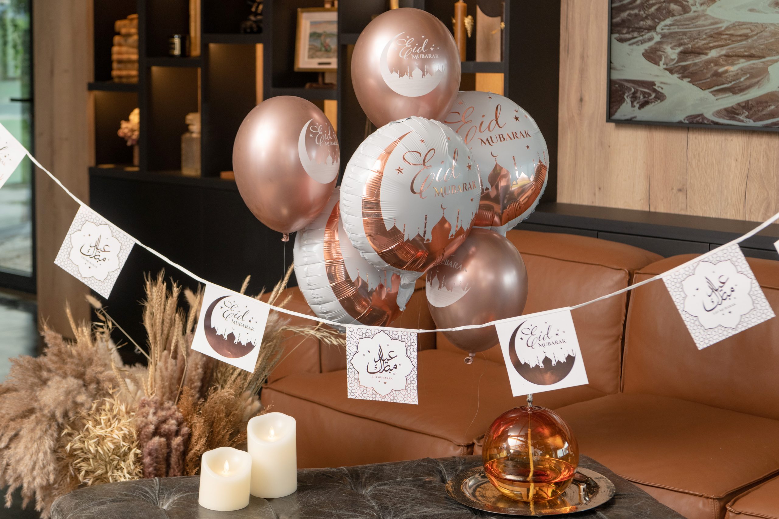 Eid Mubarak rose gold bunting/flags 15x15cm/500cm