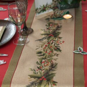 Christmas Holly Table Runner Polyester 28cm X 2.50m