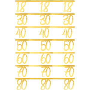 Gold metallic birthday bunting 250cm long, 18th, 30th, 40th, 50th, 60th, 70th & 80th B6757