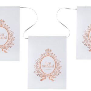 "Just Married" bunting white with rose gold print 600cm long B6905