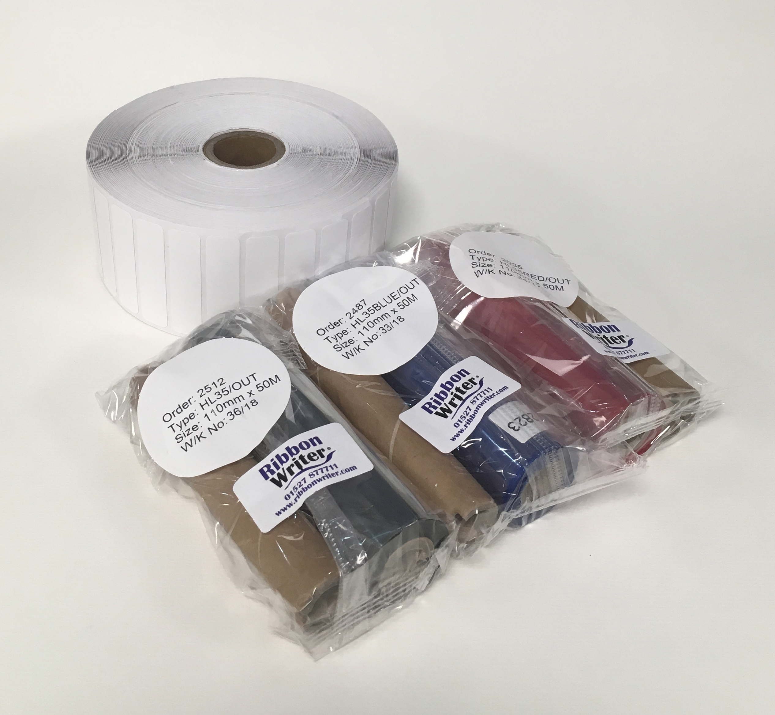 LABEL PRINT PACK - Iron on White DIE CUT Labels 46mm x 12mm x 2000pc + 3 x Washproof half width transfer foils ***ONLY FOR USE WITH THE DELUXE PRINTER