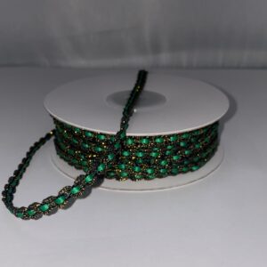 Green ribbon threaded with black and gold edging 6mm x 25m