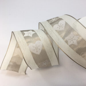Wired Natural Ribbon with Ecru Printed Panel 40mm x 20m