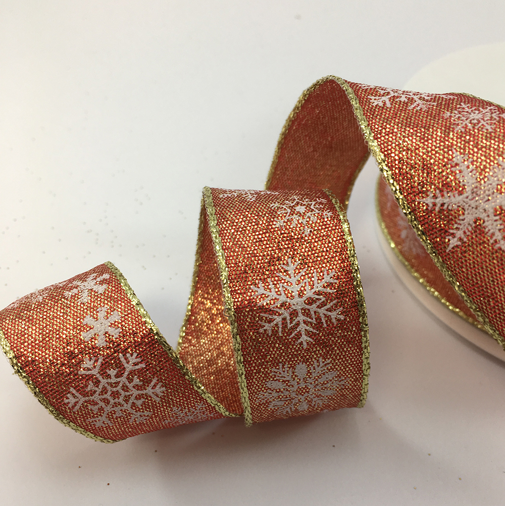 Wire edge Christmas lurex ribbon with glitter and white snowflakes 25mm or 40mm widths x 20 Metre Roll KA9235 - Image 11