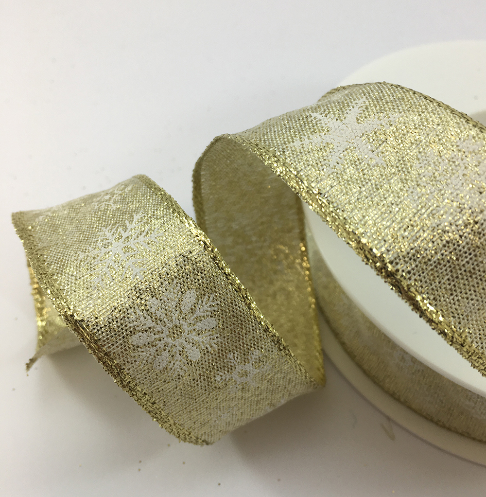 Wire edge Christmas lurex ribbon with glitter and white snowflakes 25mm or 40mm widths x 20 Metre Roll KA9235 - Image 9