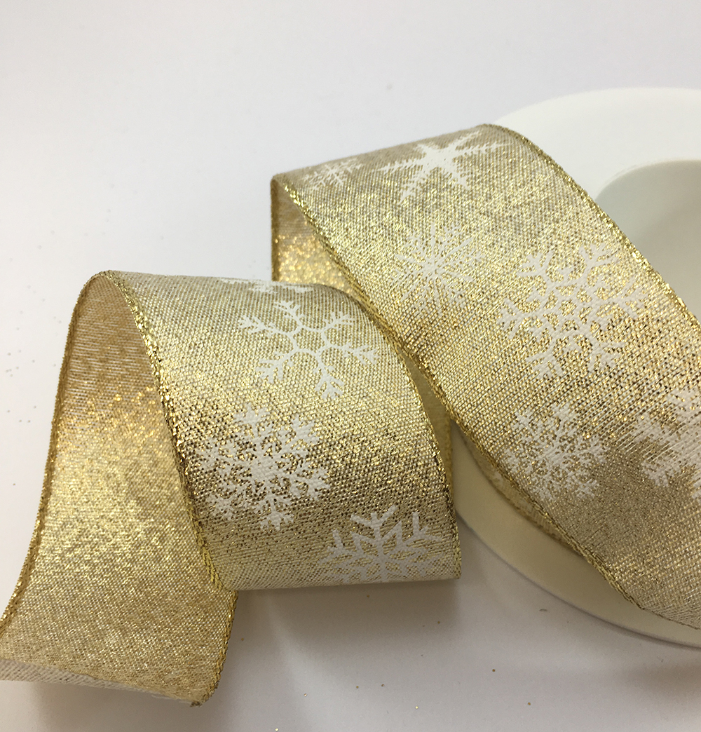 Wire edge Christmas lurex ribbon with glitter and white snowflakes 25mm or 40mm widths x 20 Metre Roll KA9235 - Image 8
