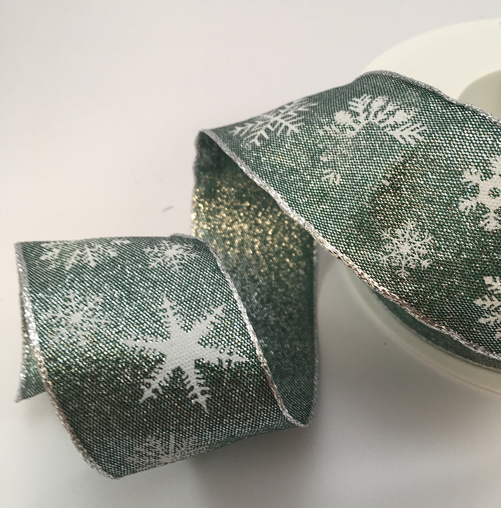 Wire edge Christmas lurex ribbon with glitter and white snowflakes 25mm or 40mm widths x 20 Metre Roll KA9235 - Image 6