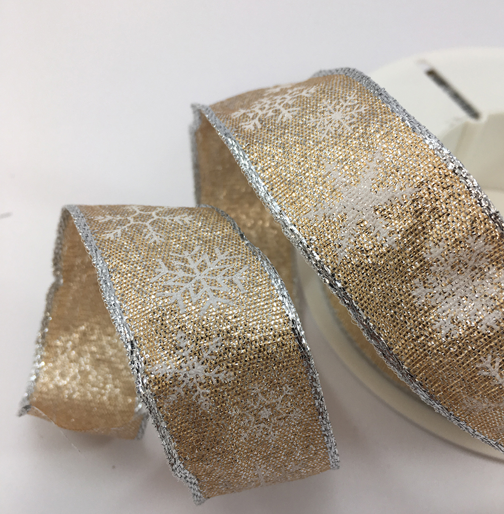 Wire edge Christmas lurex ribbon with glitter and white snowflakes 25mm or 40mm widths x 20 Metre Roll KA9235 - Image 5