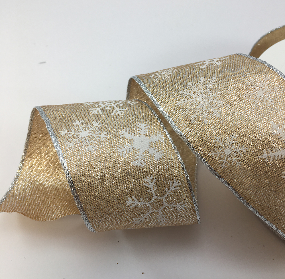 Wire edge Christmas lurex ribbon with glitter and white snowflakes 25mm or 40mm widths x 20 Metre Roll KA9235 - Image 4