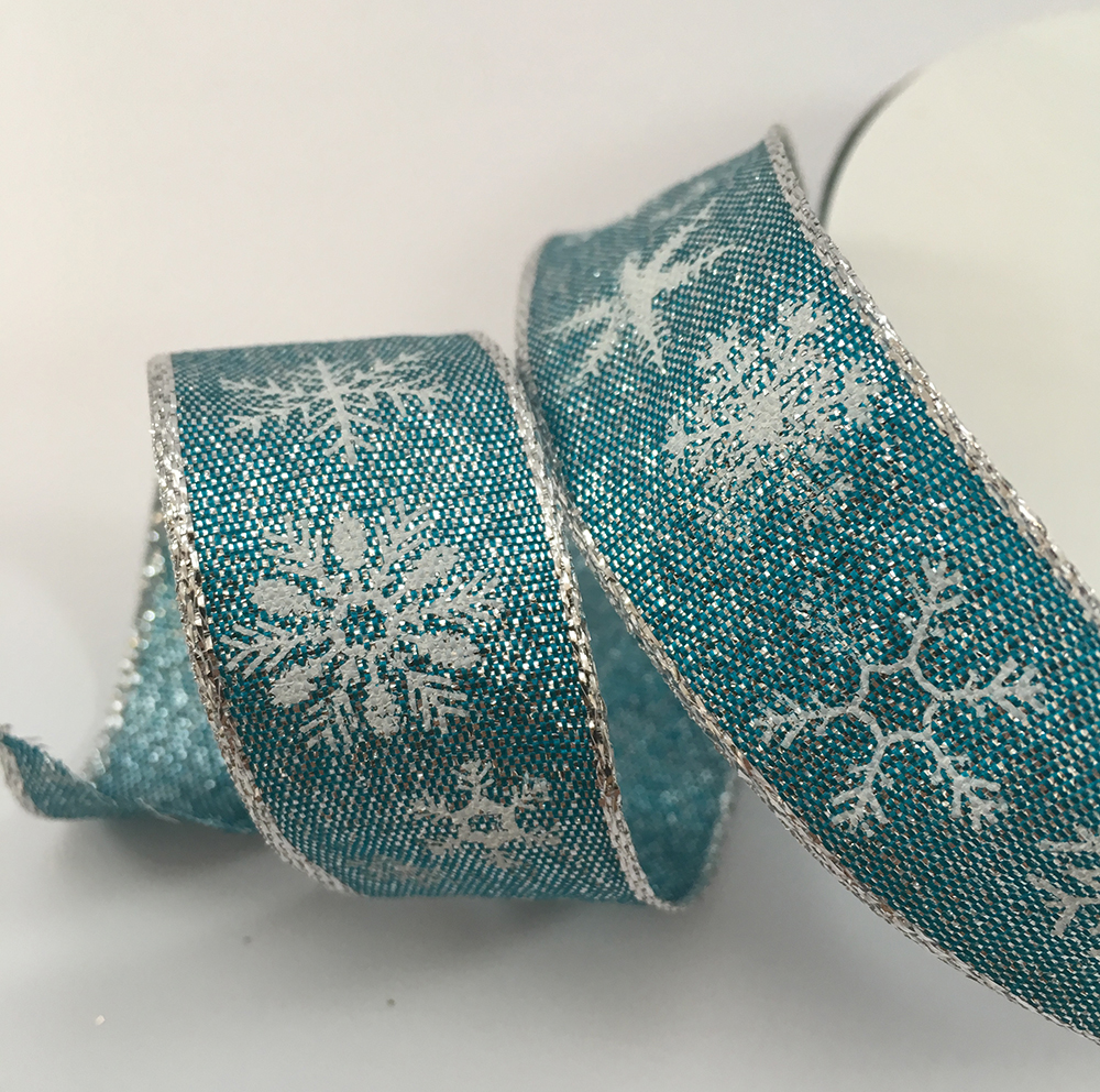 Wire edge Christmas lurex ribbon with glitter and white snowflakes 25mm or 40mm widths x 20 Metre Roll KA9235 - Image 3