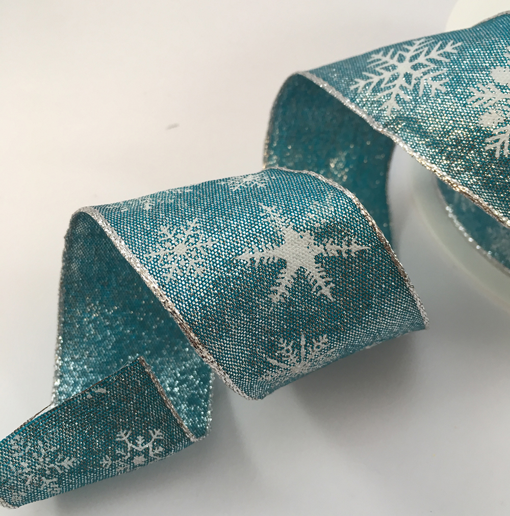Wire edge Christmas lurex ribbon with glitter and white snowflakes 25mm or 40mm widths x 20 Metre Roll KA9235 - Image 2