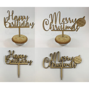 Handmade Happy Birthday or Merry Christmas wooden Cake Toppers