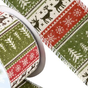 Wired Edge Cotton Christmas Design Ribbon 60mm x 9.14m