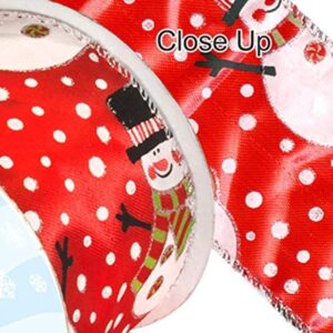 Satin Wired Edge Ribbon with Red Snowman 63mm x 9.14m Roll