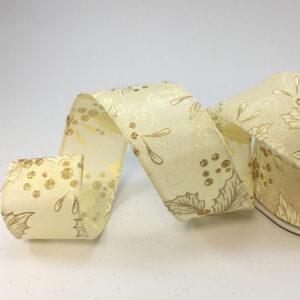 644656 Gilded Holly Wired Edge Ribbon 38mm X 9.1m