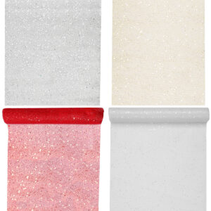 Glittery Organza Table Runner, White, gold, Silver or Red 30cm x 5M - Ideal for parties and Christmas! T4446