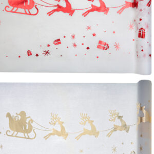 Christmas none woven polyester table runner with santa sleigh print 30cm x 5 Metre T5868