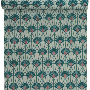 Green cotton Art Deco style table runner 28cm x 3 Metre T6550