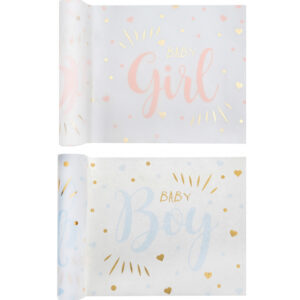 Baby Shower Pink or Blue with metallic gold print table runner 28cm x 3 Metre T7251