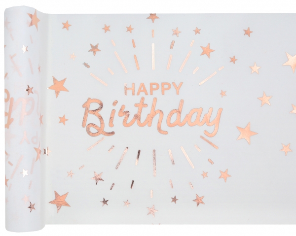 Happy Birthday white with rose gold or black with gold metallic print table runner 30cm x 5 Metre - T7505 - Image 5