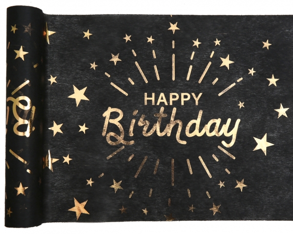 Happy Birthday white with rose gold or black with gold metallic print table runner 30cm x 5 Metre - T7505 - Image 4