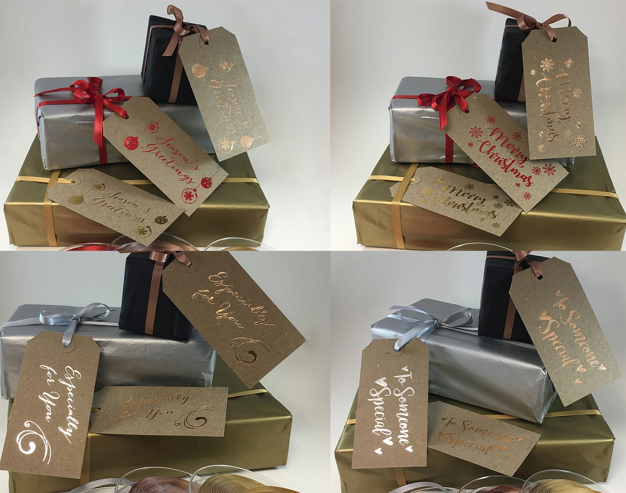 Christmas Gift Tags - hand foiled! Pack of 20 **Ribbon included*