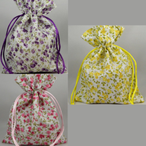 Baby pink/Purple/Yellow floral cloth drawstring gift bag (pack of 3)