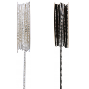 Sparkling rhinestones on white/black ribbon 3mm x 2m