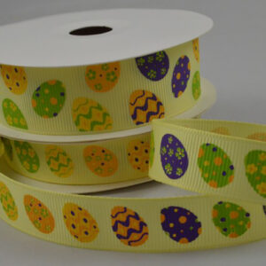Yellow grosgrain ribbon with Easter egg print 15mm x 10m roll - 550811510