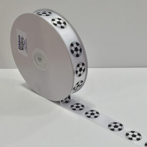 Football white with black print polyester ribbon 20mm x 25M roll