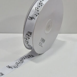 Musical notes white with black print polyester ribbon 20mm x 25M roll